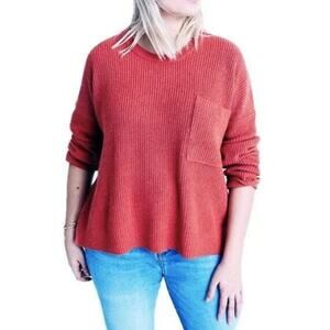 Madewell Thompson Pocket Hi Lo Pullover Sweater Size XXL Red-Orange